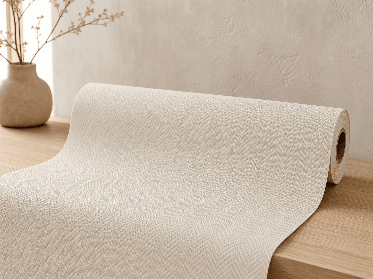 Architectural herringbone wallcovering detail.